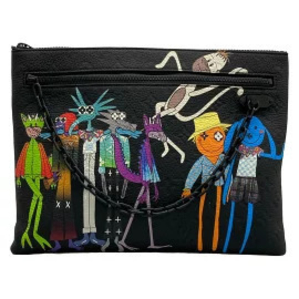 LOUIS VUITTON Pouch Clutch Black Multi Leather Cowhide